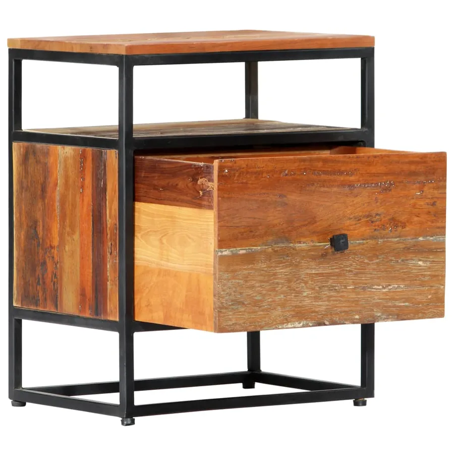 Table de chevet 40 x 30 x 50 cm Bois de récupération et acier - 2