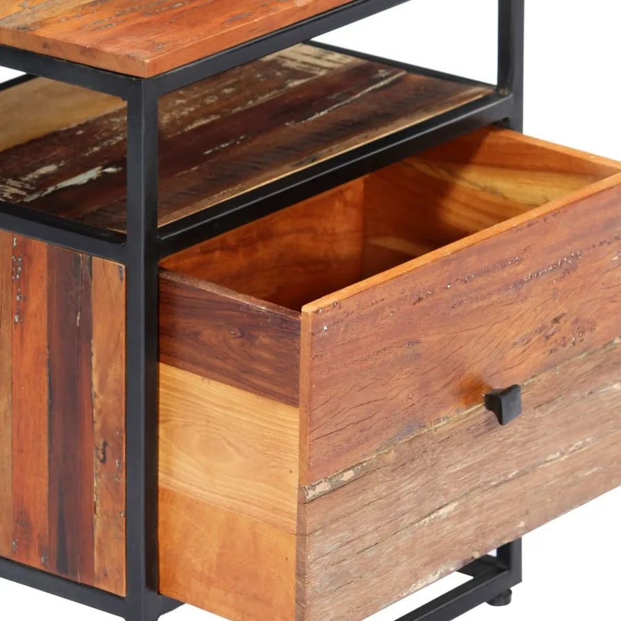 Table de chevet 40 x 30 x 50 cm Bois de récupération et acier - 5