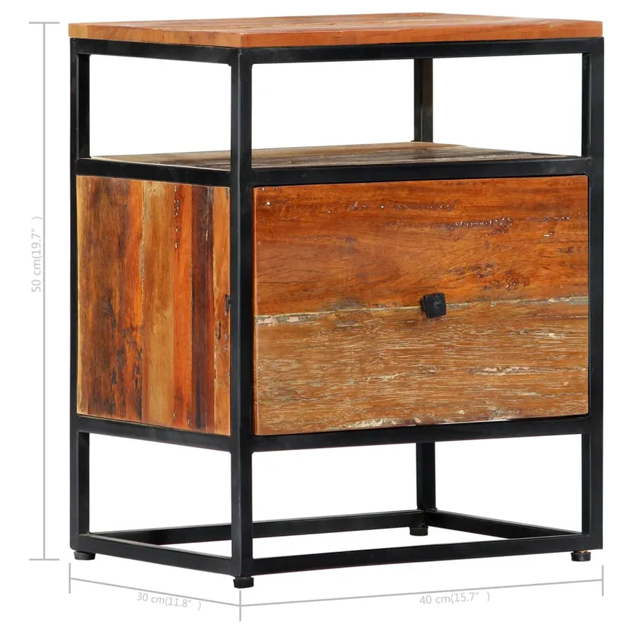 Table de chevet 40 x 30 x 50 cm Bois de récupération et acier - 9