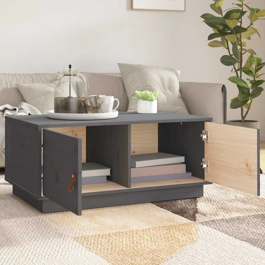 Table basse Gris 80x50x35 cm Bois massif de pin - 3