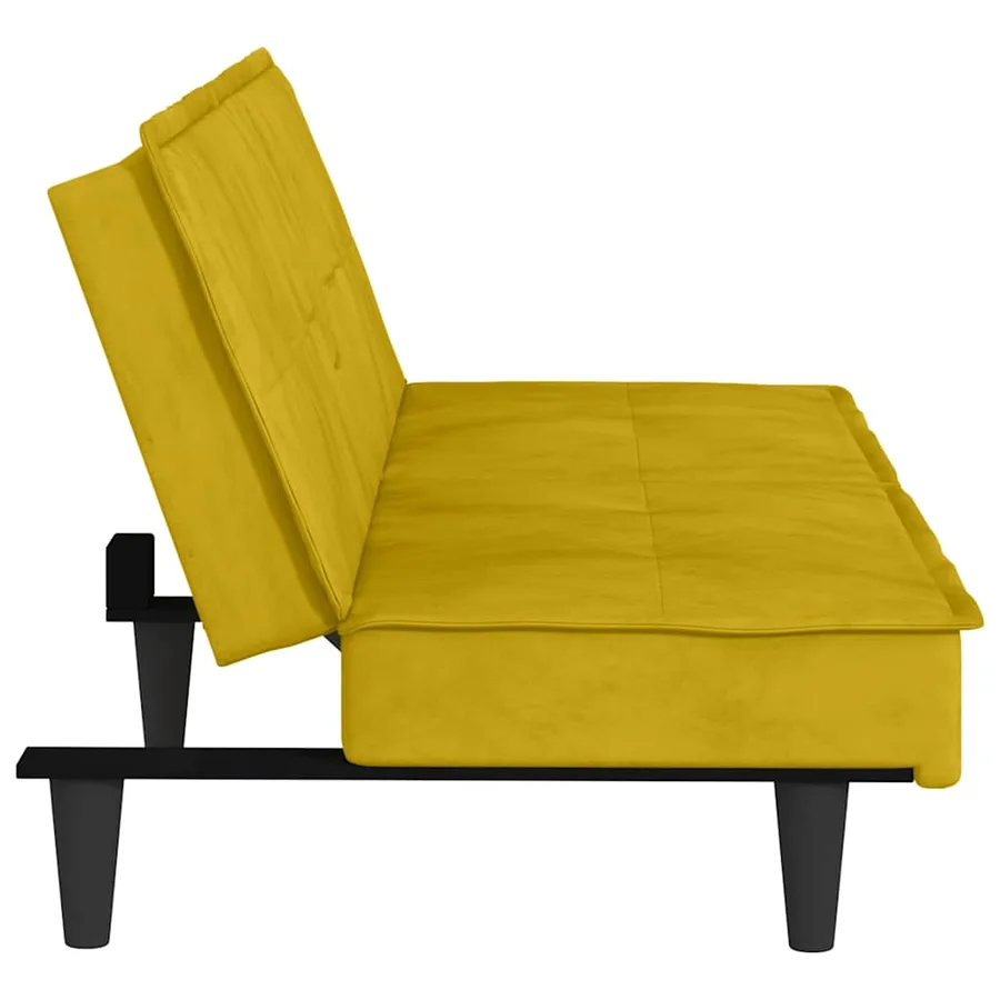 Canapé-lit avec porte-gobelets jaune velours - 6