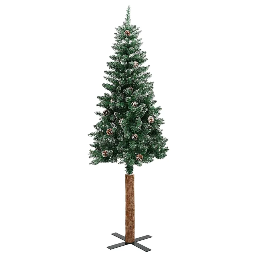 Sapin de Noël mince bois véritable et neige blanche vert 180 cm - 3