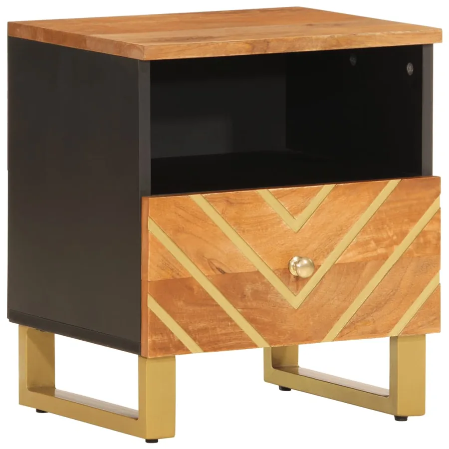 Table de chevet marron et noir bois de manguier solide - 2