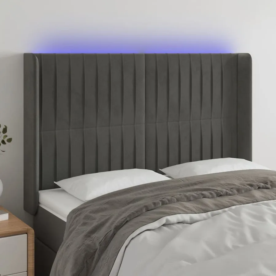 Tête de lit à LED Gris foncé 147x16x118/128 cm Velours