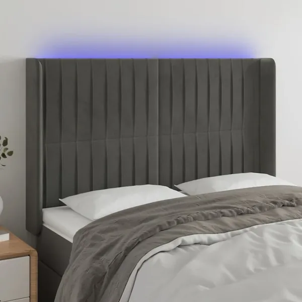 Tête de lit à LED Gris foncé 147x16x118/128 cm Velours