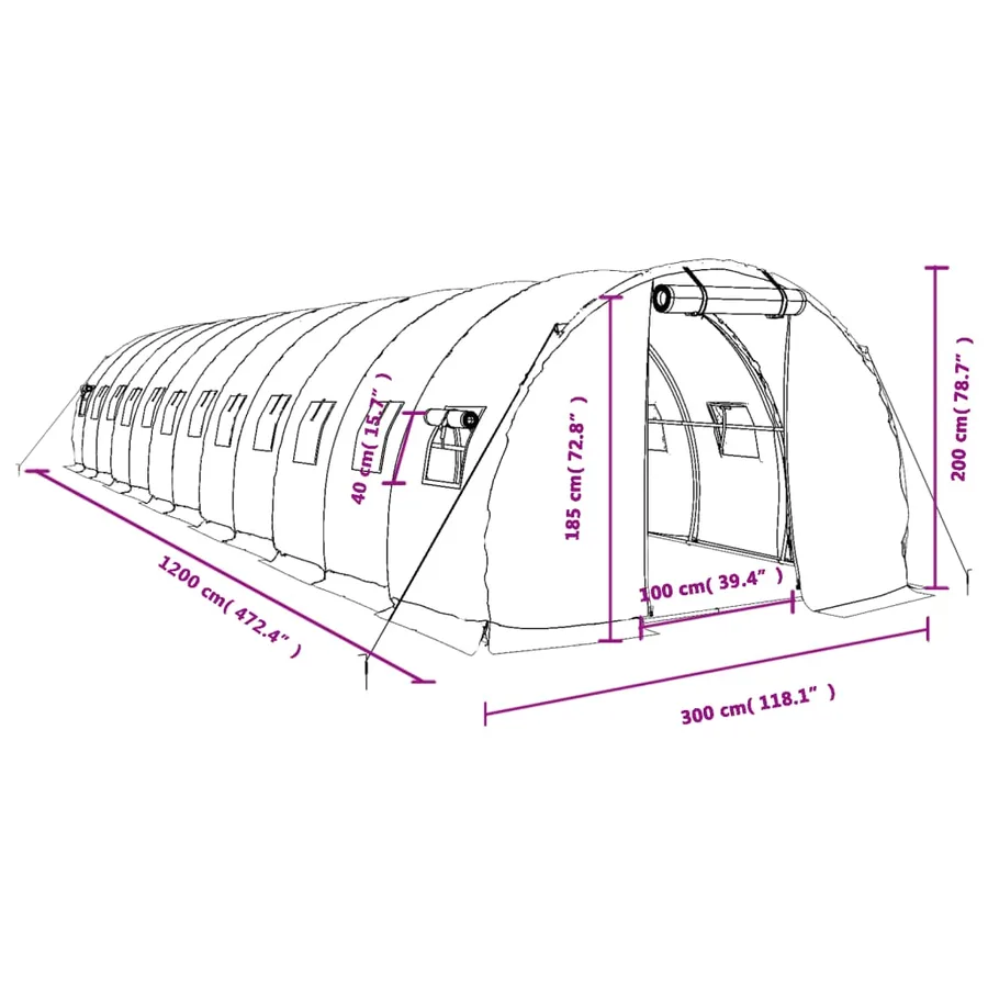 Serre avec cadre en acier blanc 36 m² 12x3x2 m - 12