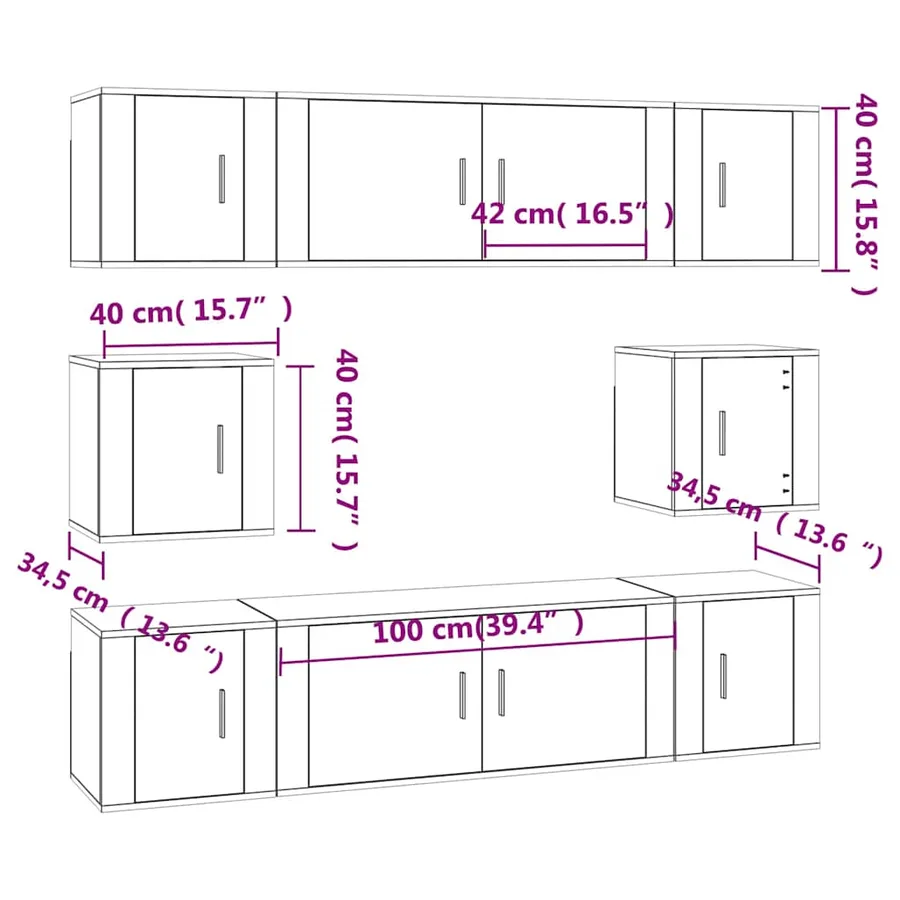 Ensemble de meubles TV 8 pcs Gris béton Bois d'ingénierie - 7