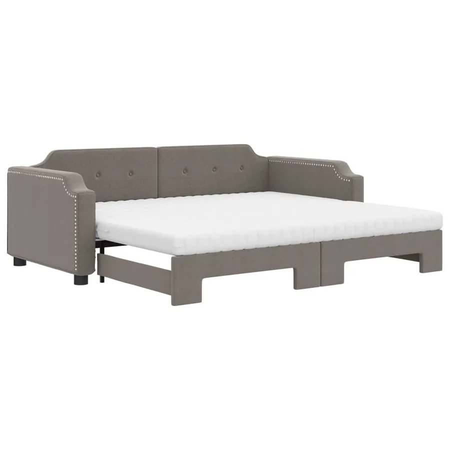 Lit de jour avec gigogne et matelas taupe 90x200 cm tissu - 2
