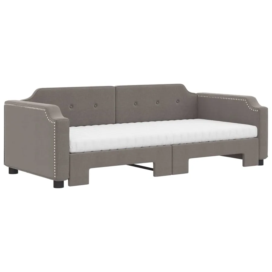Lit de jour avec gigogne et matelas taupe 90x200 cm tissu - 3