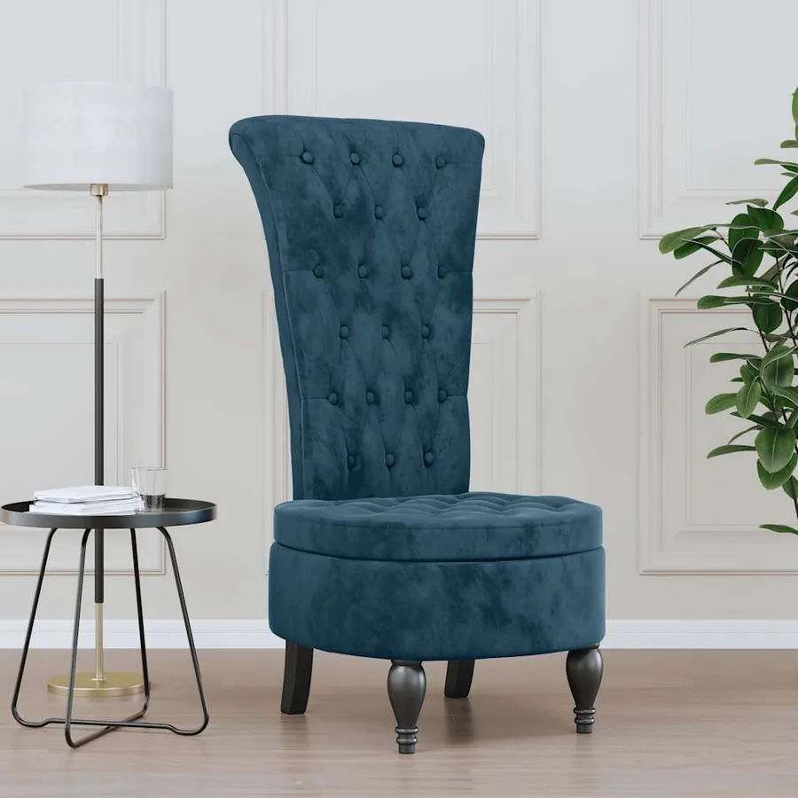 Chaise à dossier haut bleu velours conception de bouton
