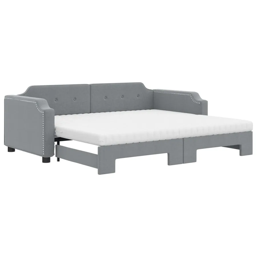 Lit de jour avec gigogne et matelas gris clair 100x200 cm tissu - 2