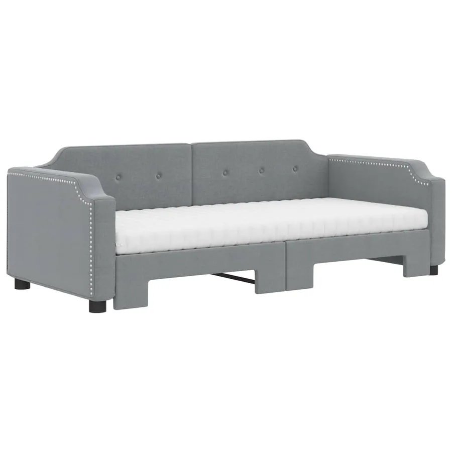 Lit de jour avec gigogne et matelas gris clair 100x200 cm tissu - 3