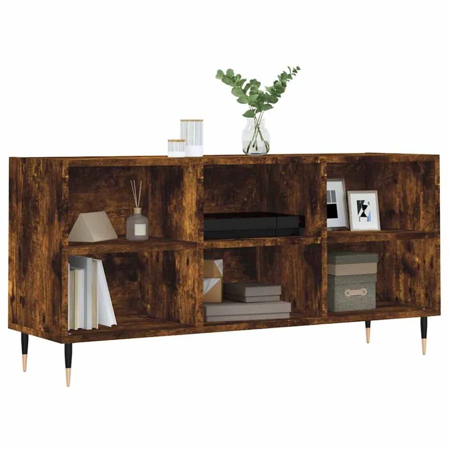 Meuble TV chêne fumé 103,5x30x50 cm bois d'ingénierie - 3
