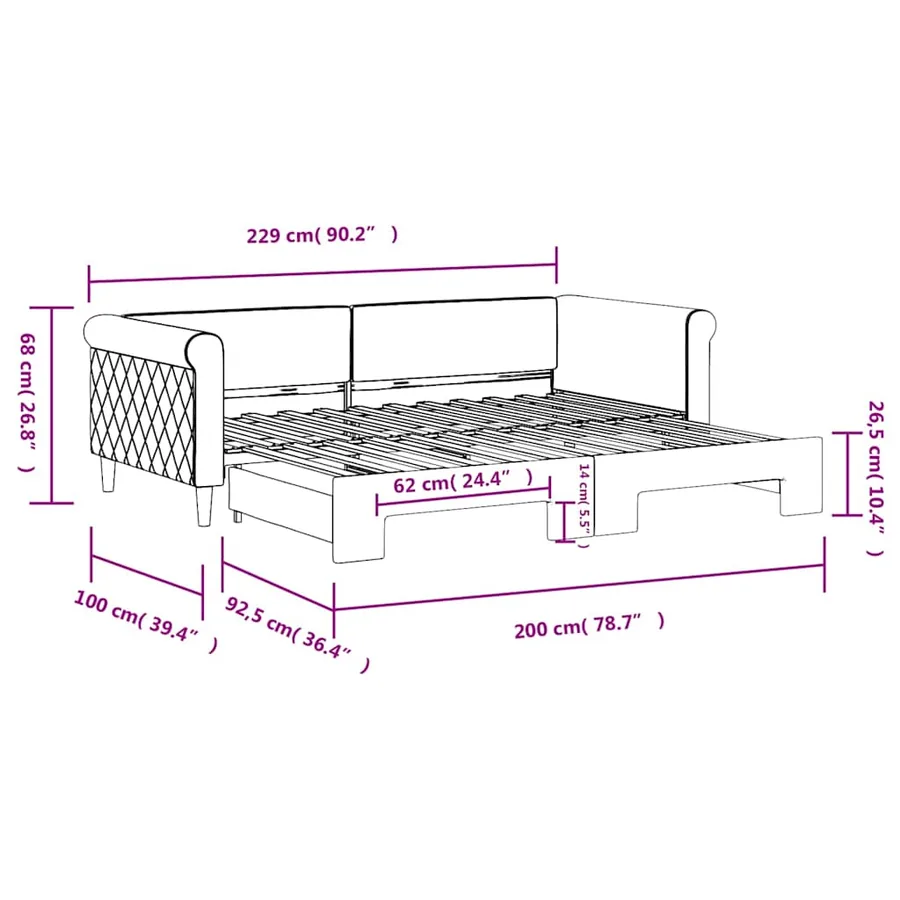 Lit de jour avec gigogne sans matelas vert foncé 90x200 cm - 11