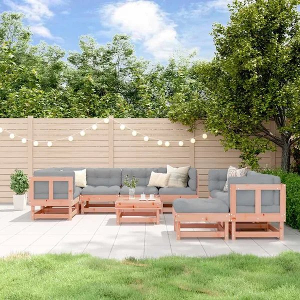 Salon de jardin 10 pcs avec coussins bois massif douglas