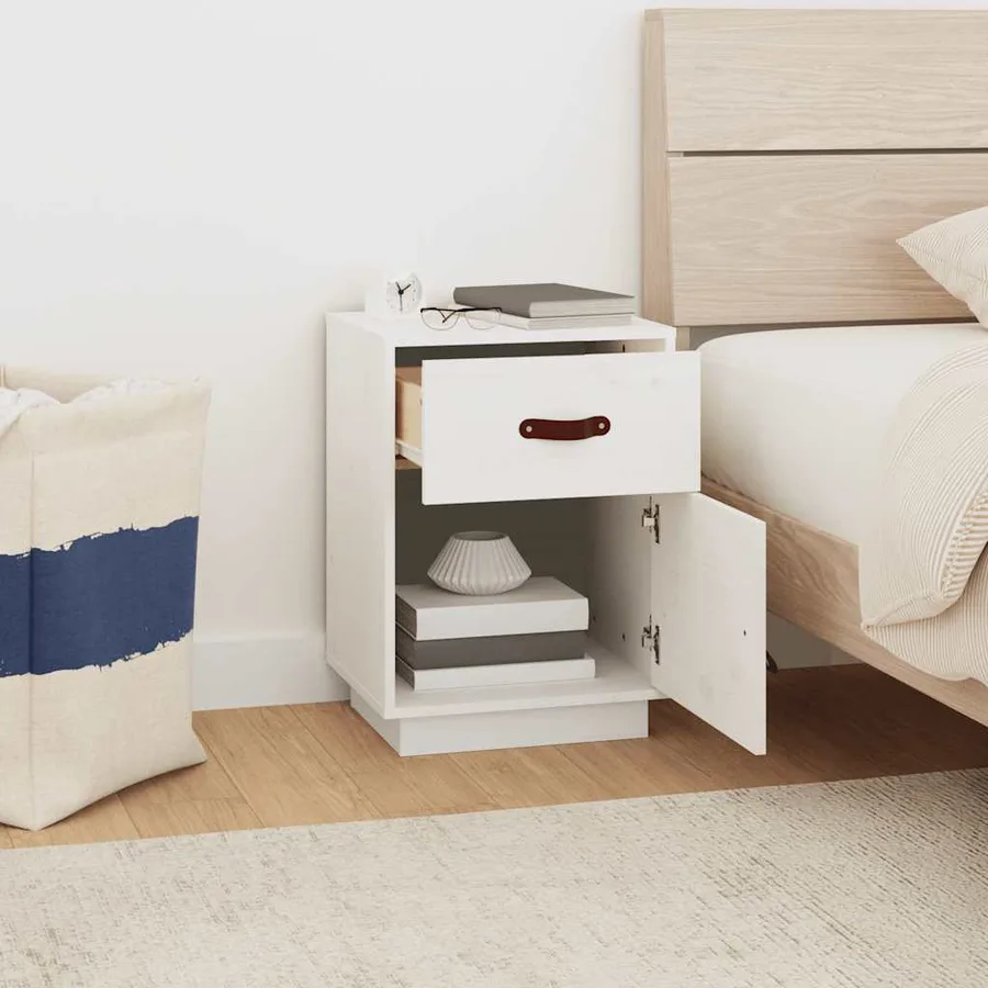 Tables de chevet 2 pcs Blanc 40x34x55 cm Bois de pin massif - 3