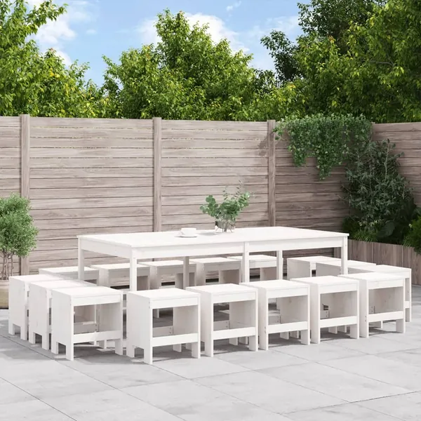 Ensemble à manger de jardin 17 pcs blanc bois massif de pin