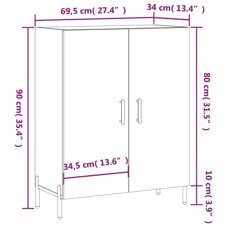 Buffet chêne fumé 69,5x34x90 cm bois d'ingénierie - 12