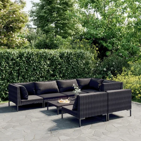 Salon de jardin 8 pcs avec coussins Résine tressée Gris foncé