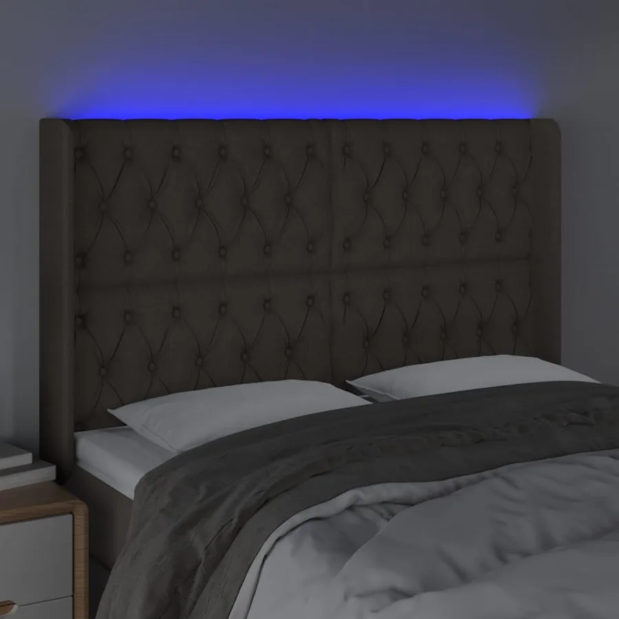 Tête de lit à LED Taupe 163x16x118/128 cm Tissu - 4