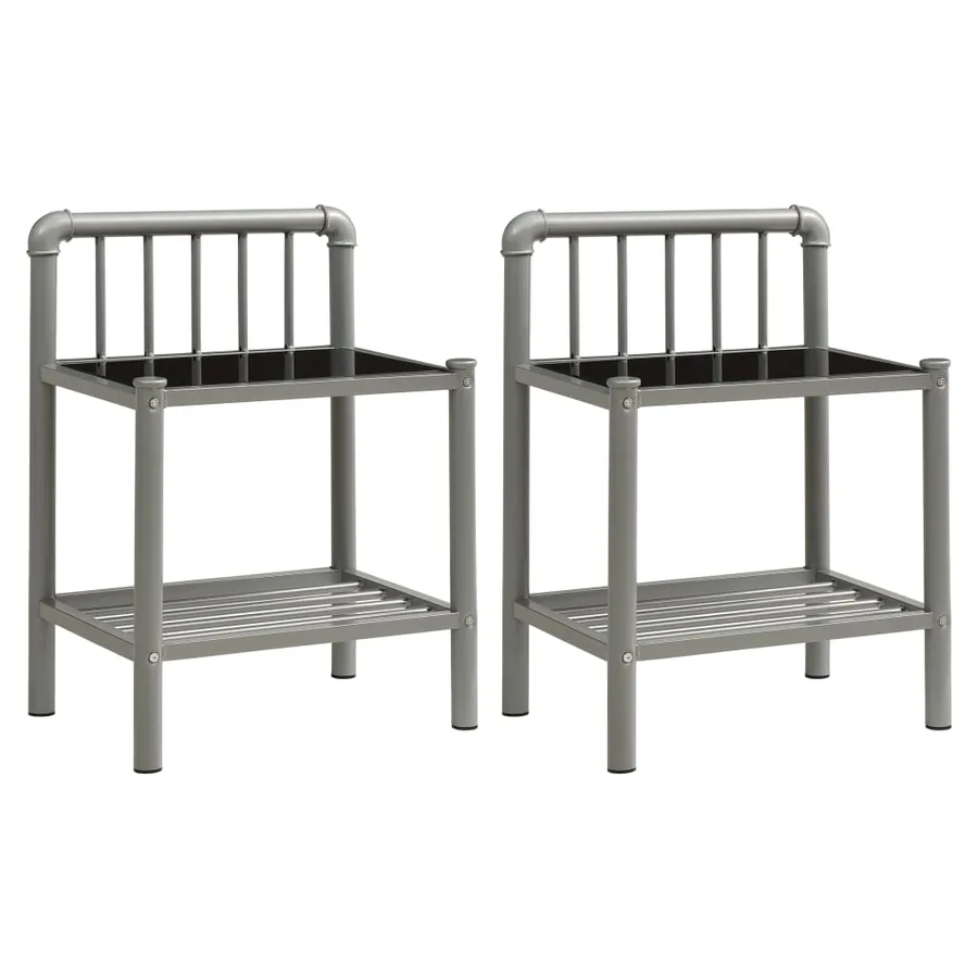 Tables de chevet 2 pcs Gris et noir Métal et verre - 2