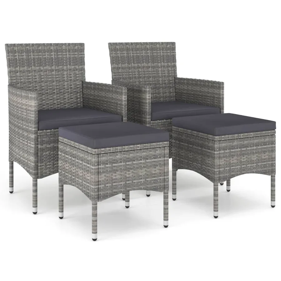Jeu de chaise et tabouret de jardin 4 pcs Résine tressée Gris - 2