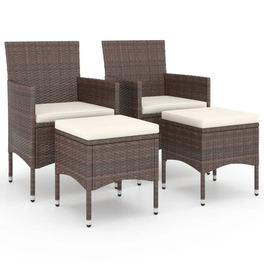 Jeu de chaise et tabouret de jardin 4 pcs Résine tressée Marron - 2