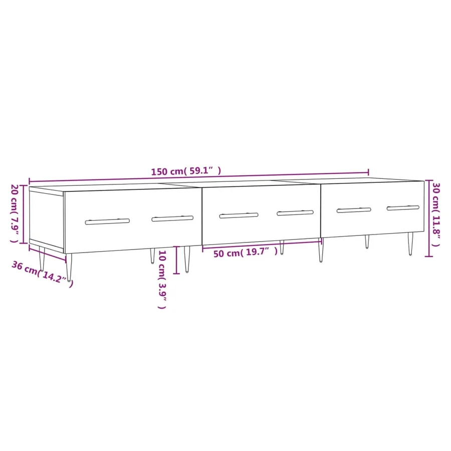 Meuble TV gris béton 150x36x30 cm bois d'ingénierie - 12