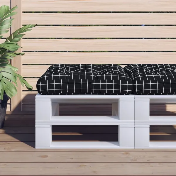 Coussin de palette motif à carreaux noir 58x58x10 cm