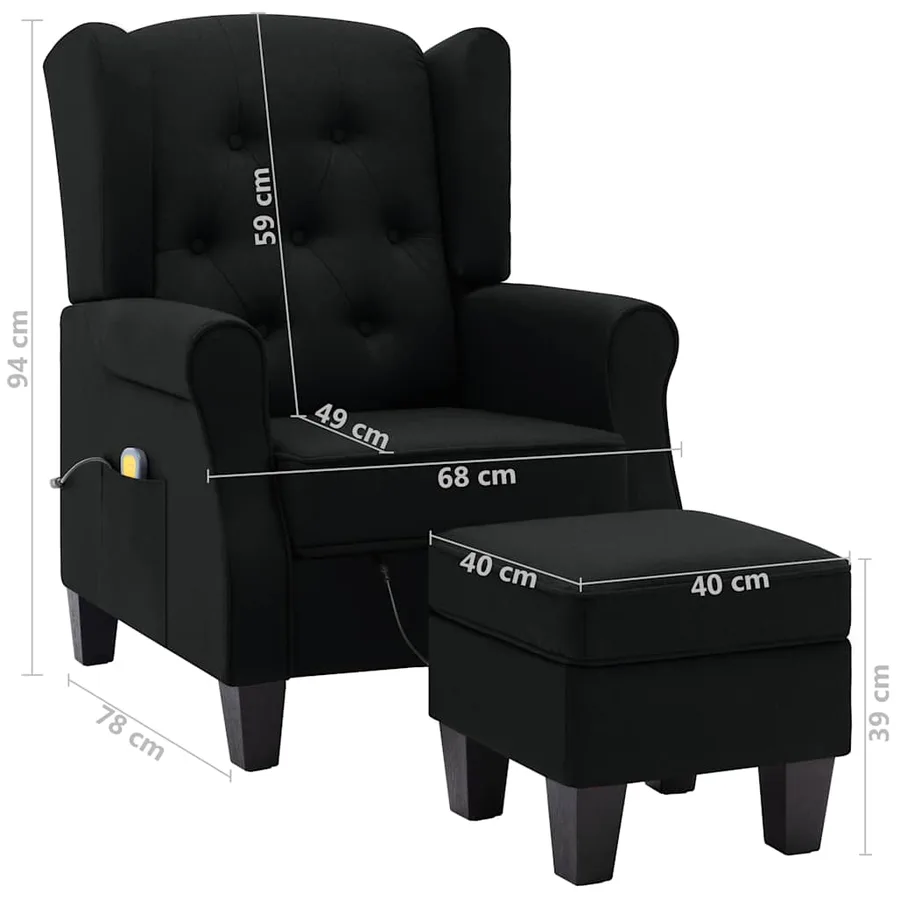 Fauteuil de massage avec repose-pied Noir Tissu - 10