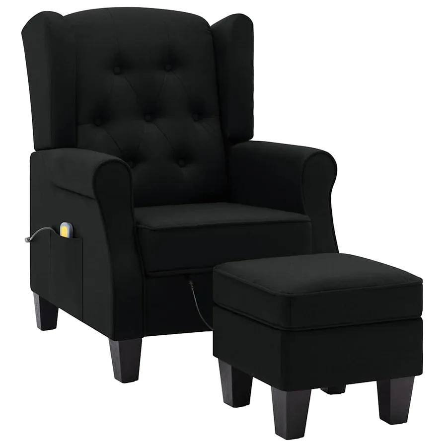 Fauteuil de massage avec repose-pied Noir Tissu - 2