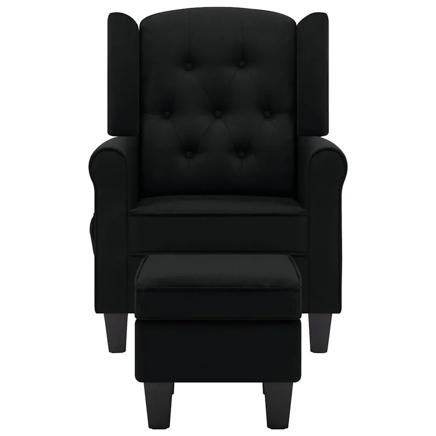 Fauteuil de massage avec repose-pied Noir Tissu - 3