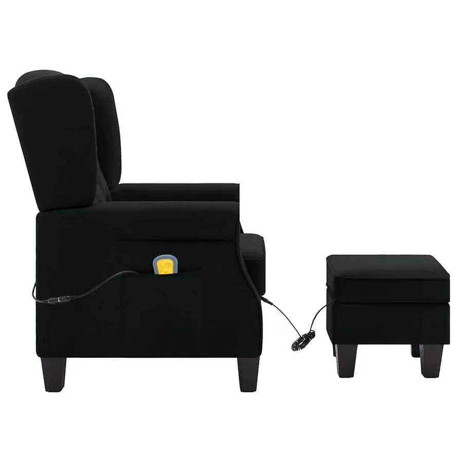 Fauteuil de massage avec repose-pied Noir Tissu - 4
