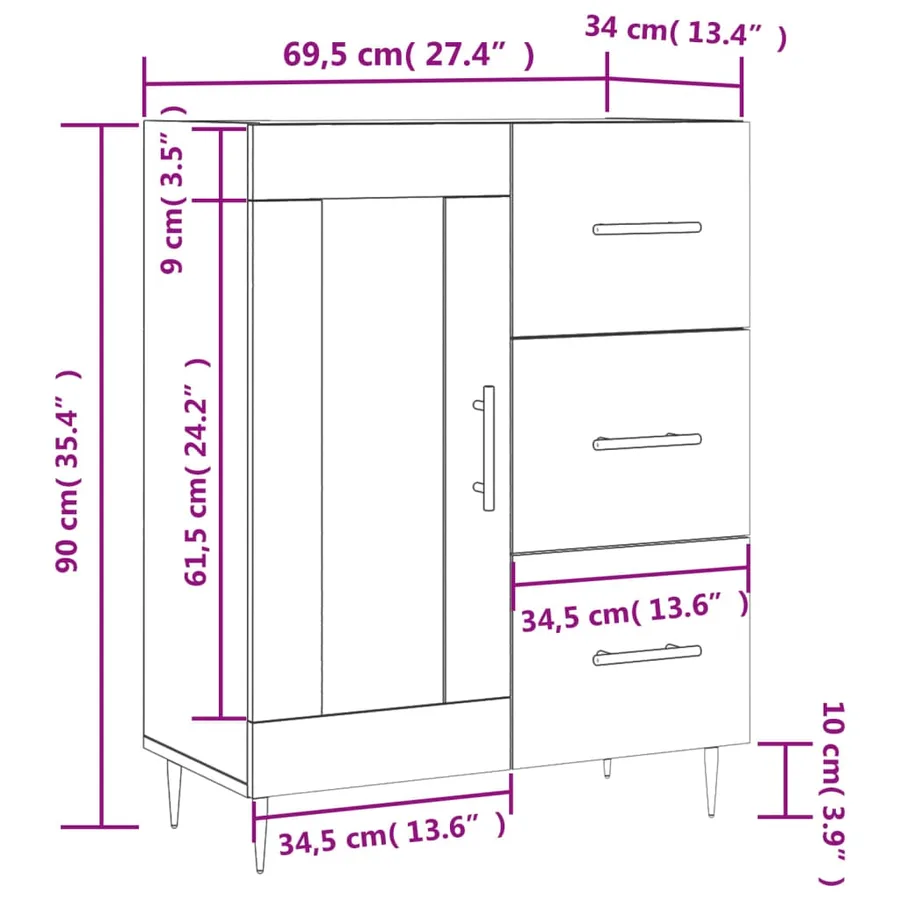 Buffet gris béton 69,5x34x90 cm bois d'ingénierie - 14