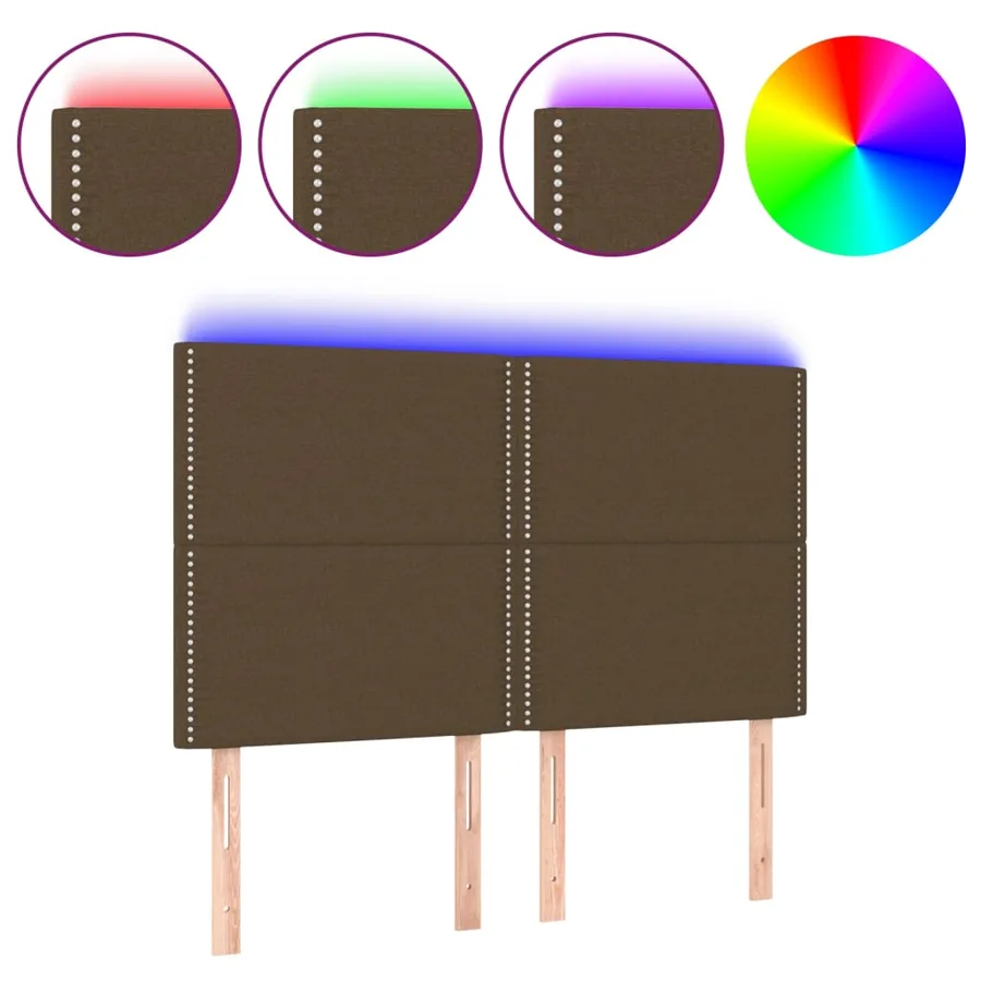Tête de lit à LED Marron foncé 144x5x118/128 cm Tissu - 2