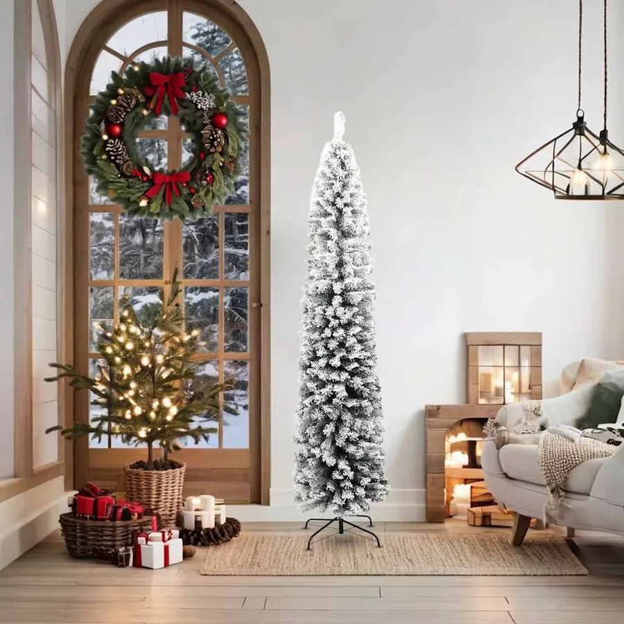 Sapin de Noël artificiel mince flocon de neige vert 180 cm PVC - 2