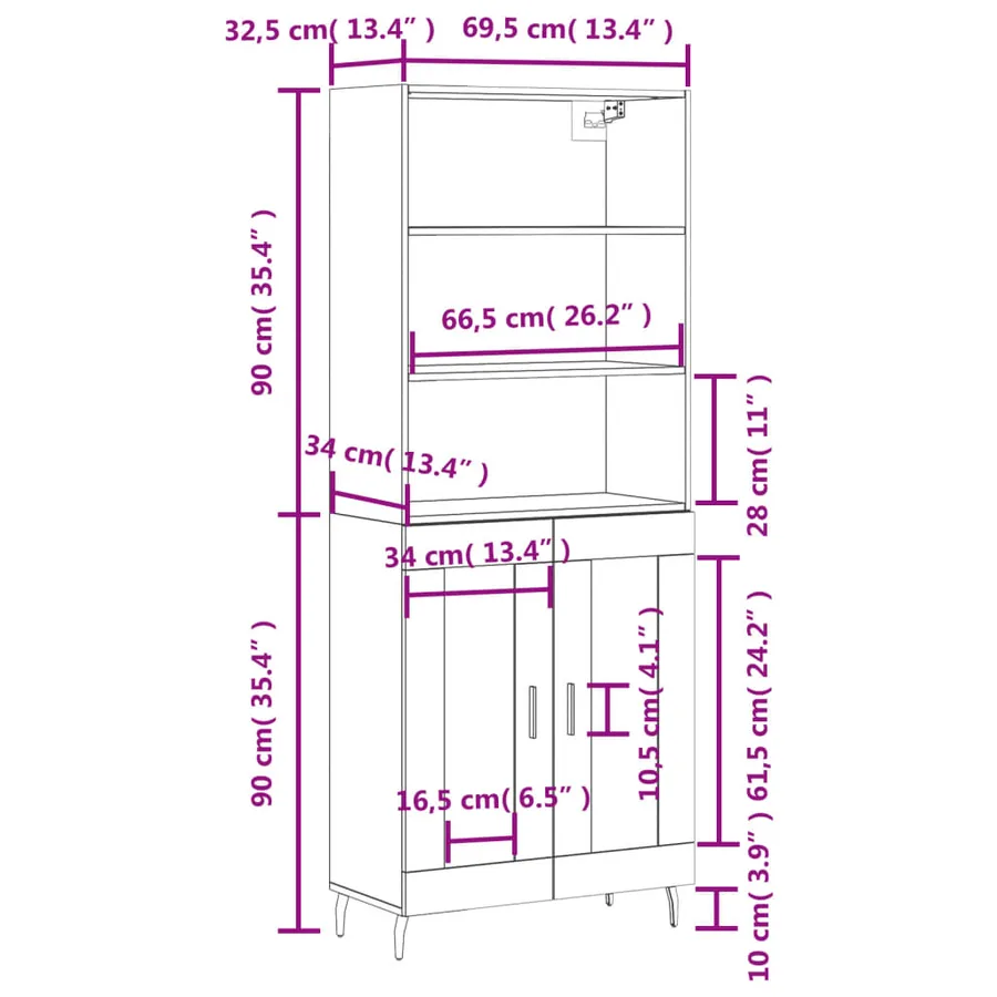 Buffet haut Gris béton 69,5x34x180 cm Bois d'ingénierie - 13