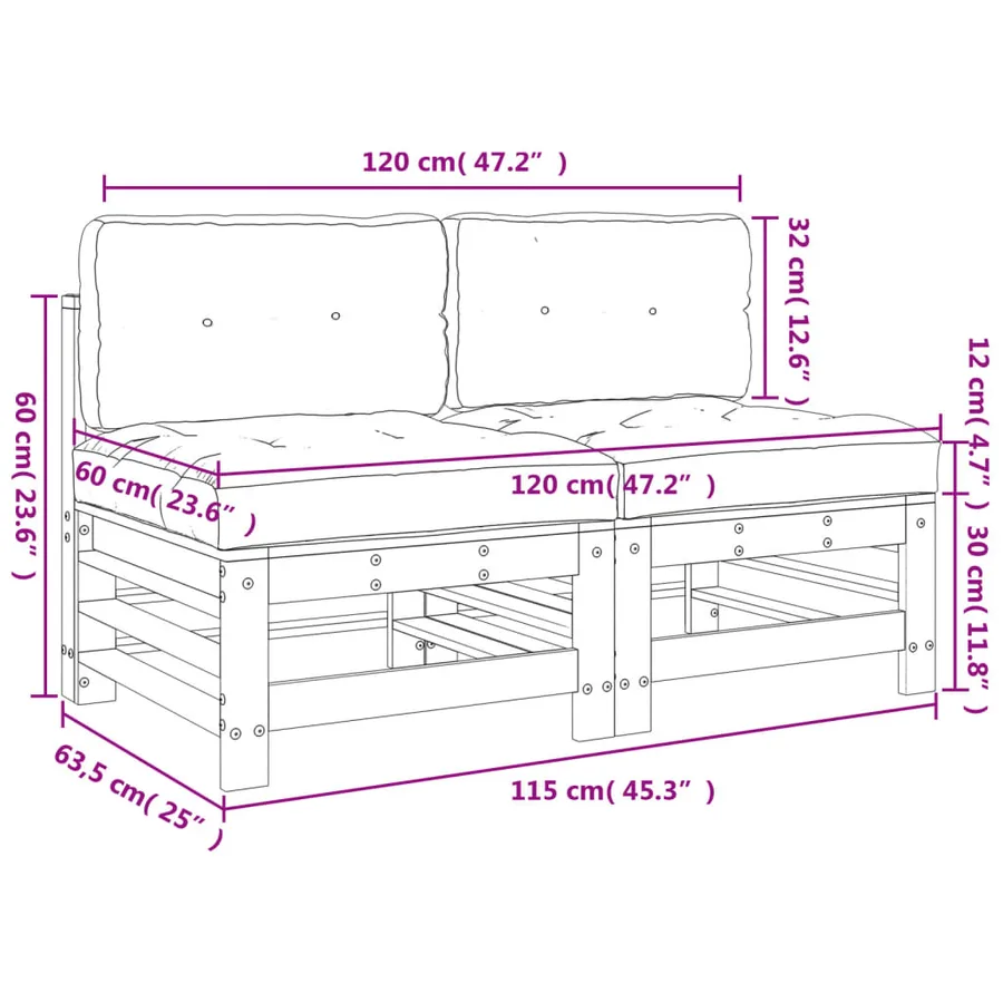 Canapés centraux avec coussins 2 pcs bois de pin imprégné - 9