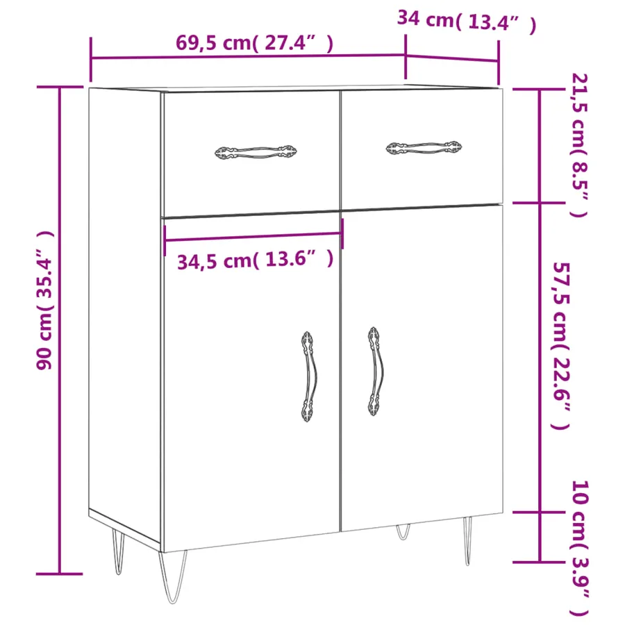 Buffet Blanc brillant 69,5x34x90 cm Bois d'ingénierie - 13