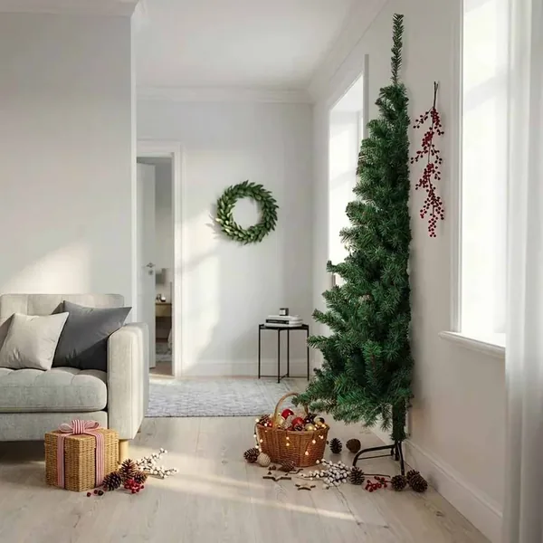 Sapin de Noël artificiel moitié avec support vert 240 cm PVC