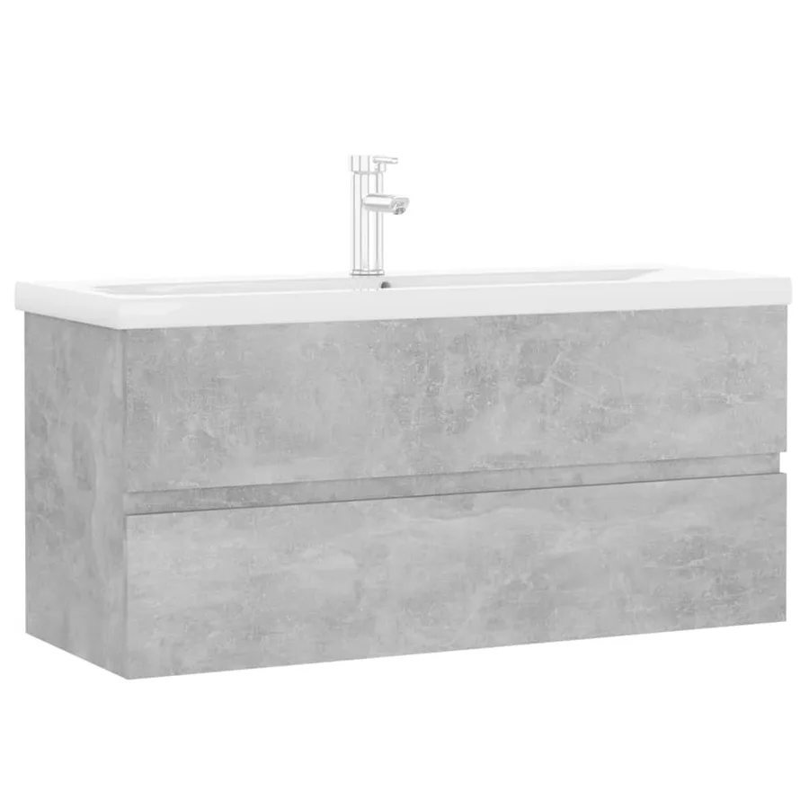 Armoire d'évier et lavabo intégré gris béton bois d'ingénierie - 2