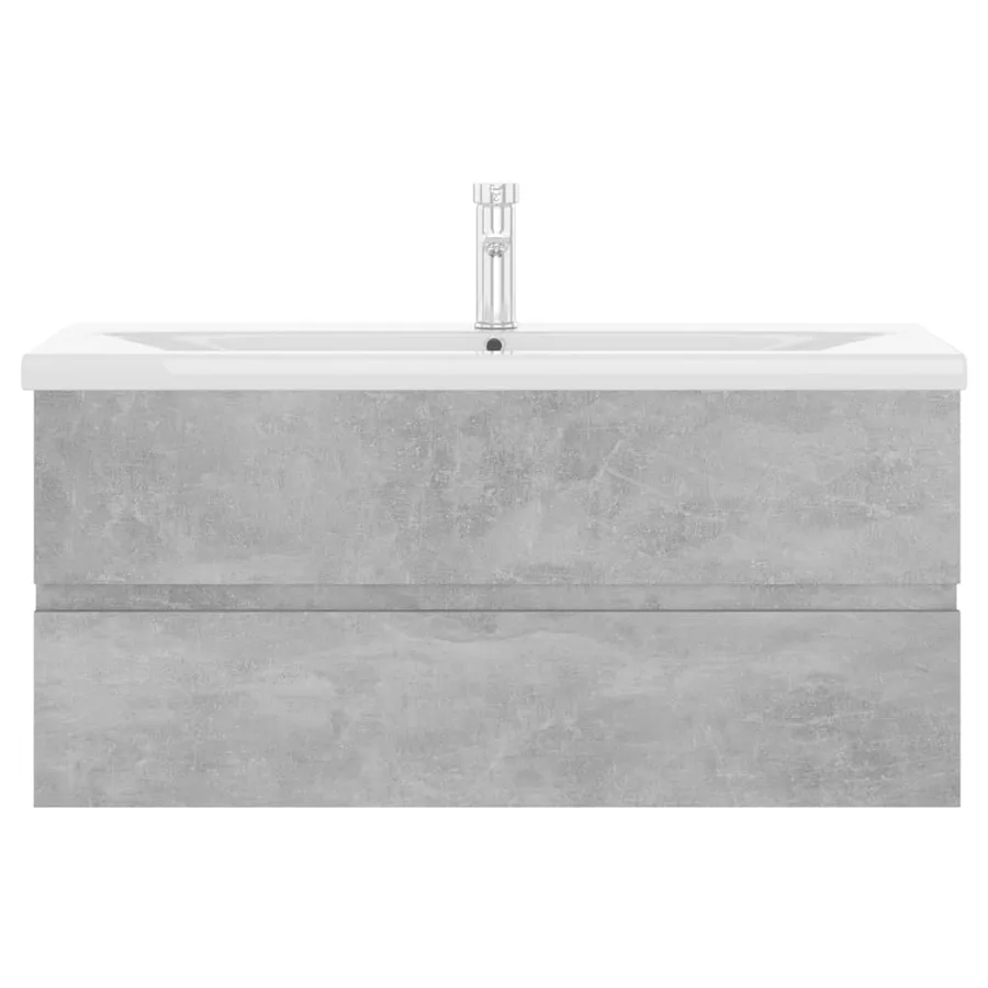 Armoire d'évier et lavabo intégré gris béton bois d'ingénierie - 4