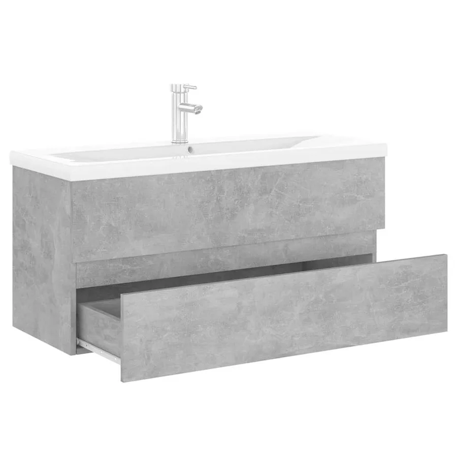 Armoire d'évier et lavabo intégré gris béton bois d'ingénierie - 6