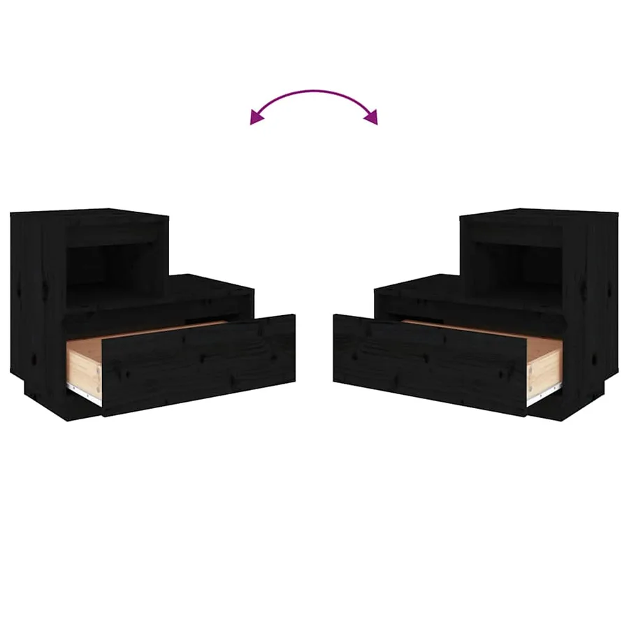 Tables de chevet 2 pcs Noir 60x34x51 cm Bois de pin solide - 10