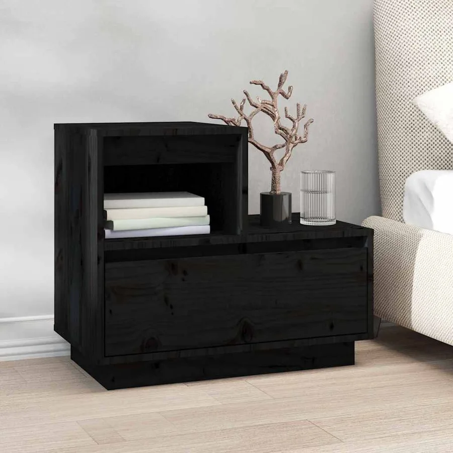 Tables de chevet 2 pcs Noir 60x34x51 cm Bois de pin solide - 3