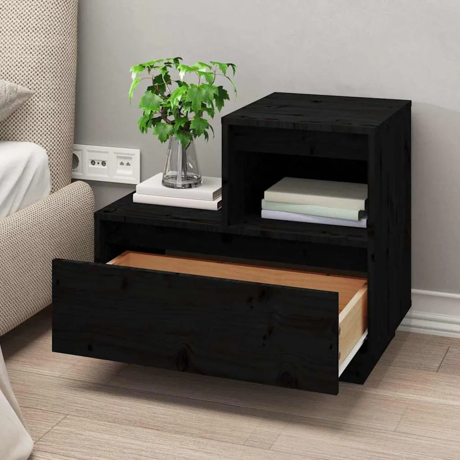 Tables de chevet 2 pcs Noir 60x34x51 cm Bois de pin solide - 4