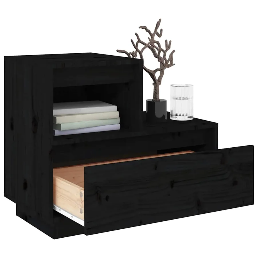 Tables de chevet 2 pcs Noir 60x34x51 cm Bois de pin solide - 9