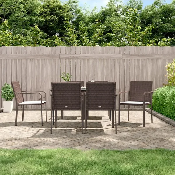 Ensemble à manger de jardin 7 pcs coussins résine tressée acier