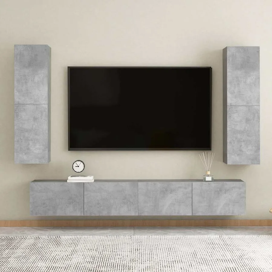 Meuble TV Gris béton 30,5x30x110 cm Bois d’ingénierie - 12