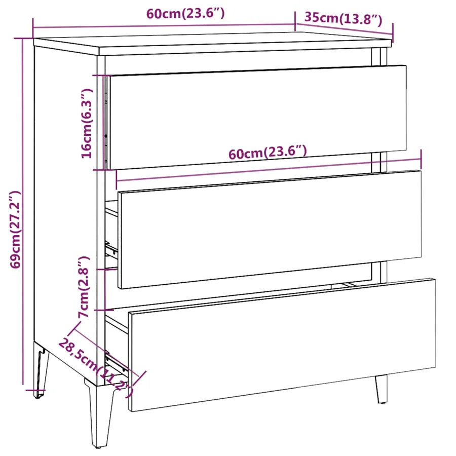 Buffet Sonoma gris 60x35x69 cm Bois d'ingénierie - 8